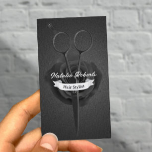 Hair Stylist Vintage Black Flower & Scissor Salon Appointment Card