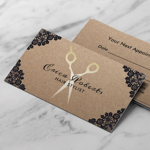 Hair Stylist Vintage Black Lace Rustic Appointment Card
