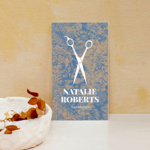 Hair Stylist Vintage Blue Floral Rustic Kraft Business Card