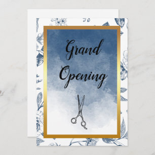 Hair Stylist Vintage Blue Floral Salon Opening Invitation