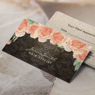 Hair Stylist Vintage Floral Damask Appointment Card