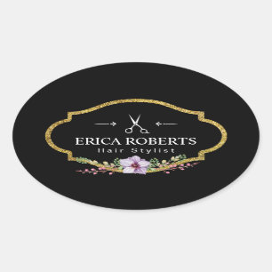 Hair Stylist Vintage Floral Elegant Beauty Salon Oval Sticker