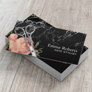 Hair Stylist Vintage Floral Elegant Marble Salon Business Card