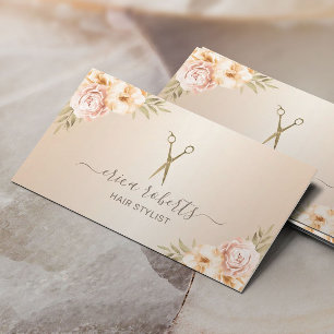 Hair Stylist Vintage Floral Elegant Pearl Salon Business Card