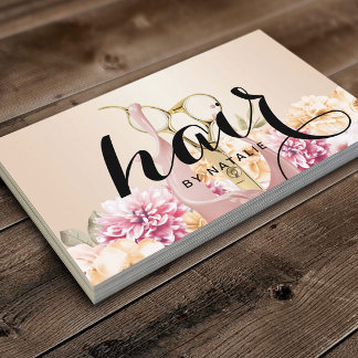 Hair Stylist Vintage Floral Gold Scissor Salon Business Card