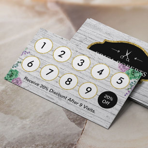 Hair Stylist Vintage Floral Rustic Wood Loyalty Card