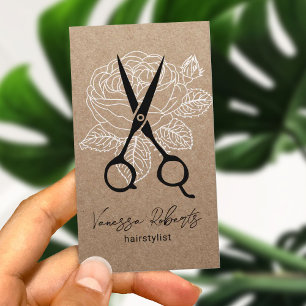 Hair Stylist Vintage Floral Scissor Rustic Kraft Business Card