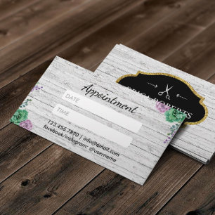 Hair Stylist Vintage Floral Wood Appointment Card