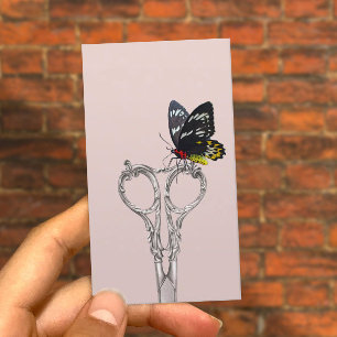 Hair Stylist Vintage Scissor Butterfly Blush Pink Business Card