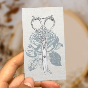 Hair Stylist Vintage Scissor Dusty Rose Linen Business Card