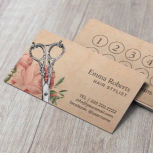 Hair Stylist Vintage Scissor Floral Loyalty Punch Card