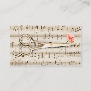 Hair Stylist Vintage Scissor & Flower Music Notes Business Card