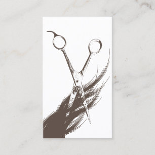 Hair Stylist Vintage Scissor & Hair Elegant Tan Business Card