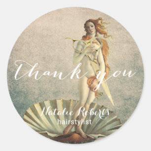 Hair Stylist Vintage Venus & Gold Scissor Salon Classic Round Sticker