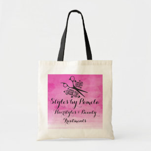 Hair Stylist Watercolor Pink Roses Custom Salon Tote Bag