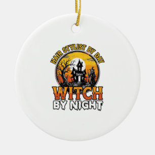 Hair Stylist Witch By Night Vintage Halloween Desi Ceramic Tree Decoration