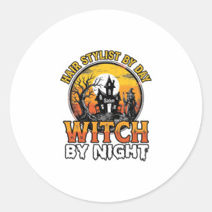 Hair Stylist Witch By Night Vintage Halloween Desi Classic Round Sticker