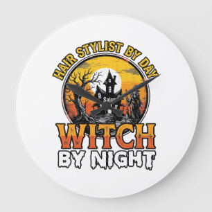 Hair Stylist Witch By Night Vintage Halloween Desi Large Clock