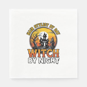 Hair Stylist Witch By Night Vintage Halloween Desi Napkin