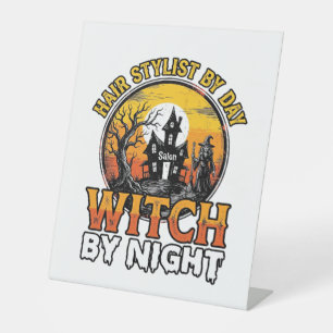 Hair Stylist Witch By Night Vintage Halloween Desi Pedestal Sign