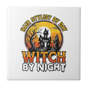 Hair Stylist Witch By Night Vintage Halloween Desi Tile