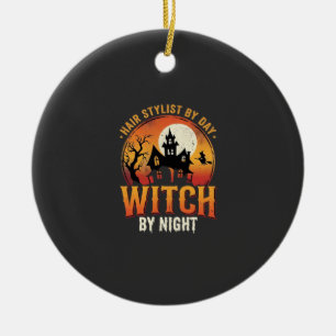 Hair Stylist Witch Halloween Vintage Design_1 Ceramic Tree Decoration