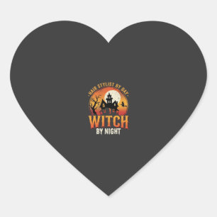 Hair Stylist Witch Halloween Vintage Design_1 Heart Sticker