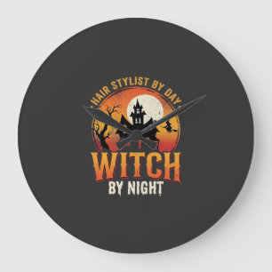 Hair Stylist Witch Halloween Vintage Design_1 Large Clock