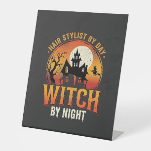 Hair Stylist Witch Halloween Vintage Design_1 Pedestal Sign