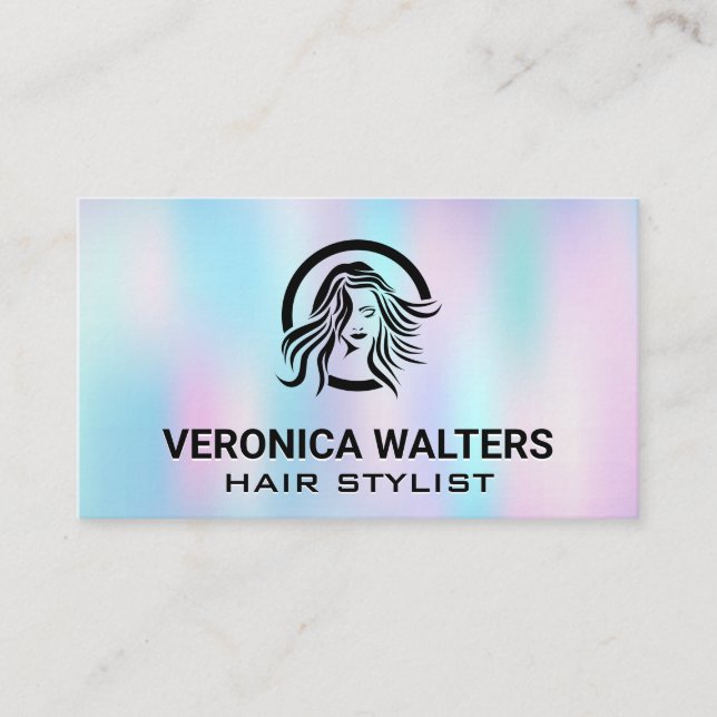 Hair Stylist | Women Flowing Hair Logo Loyalty Card (Front)
