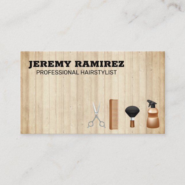 Hair Stylist | Wooden Boards Business Card (Front)