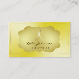 Hair Stylist Yellow Gold Glitter Saloon Square Business Card