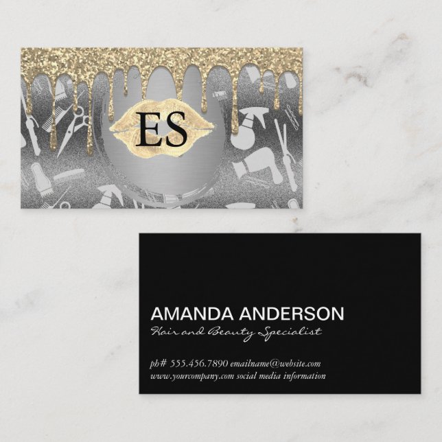 Hair Tools | Kiss Glitter Drip Business Card (Front/Back)