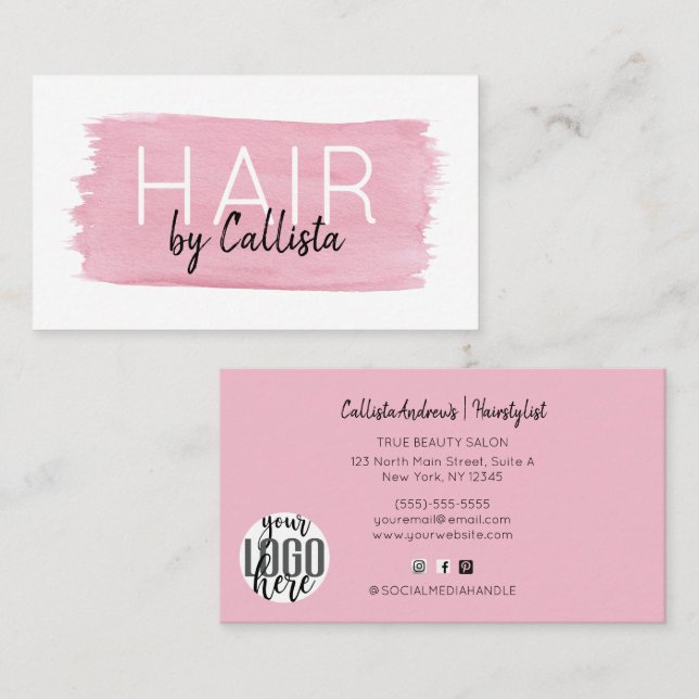 Hair Watercolor Brushstroke Signature Script Business Card (Front/Back)