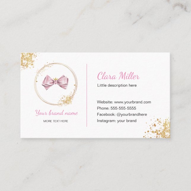 Hairbow business card pink and gold (Front)