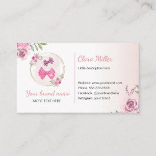 Hairbow business card watercolor flowers pink