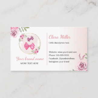 Hairbow business card watercolor flowers pink