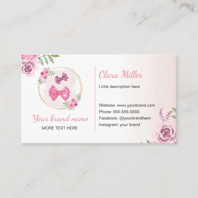 Hairbow business card watercolor flowers pink (Front)