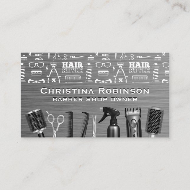 Haircut Barber Pattern and Hair Tools Business Card (Front)