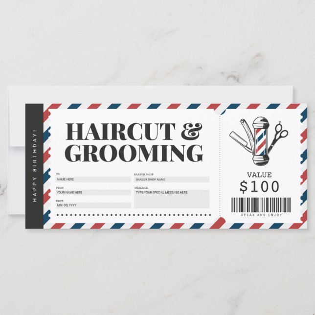 Haircut Barber Shop Gift Voucher Certificate (Front)