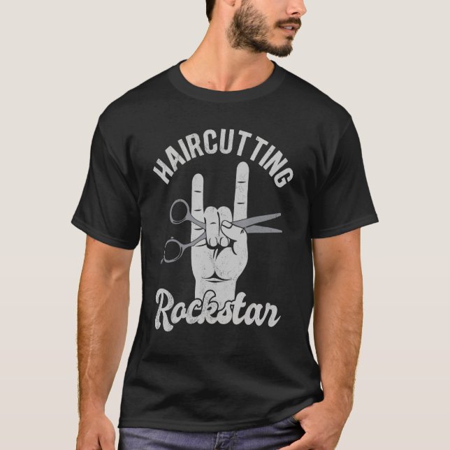 Haircutting rockstar, funny hairdresser scissors,  T-Shirt (Front)