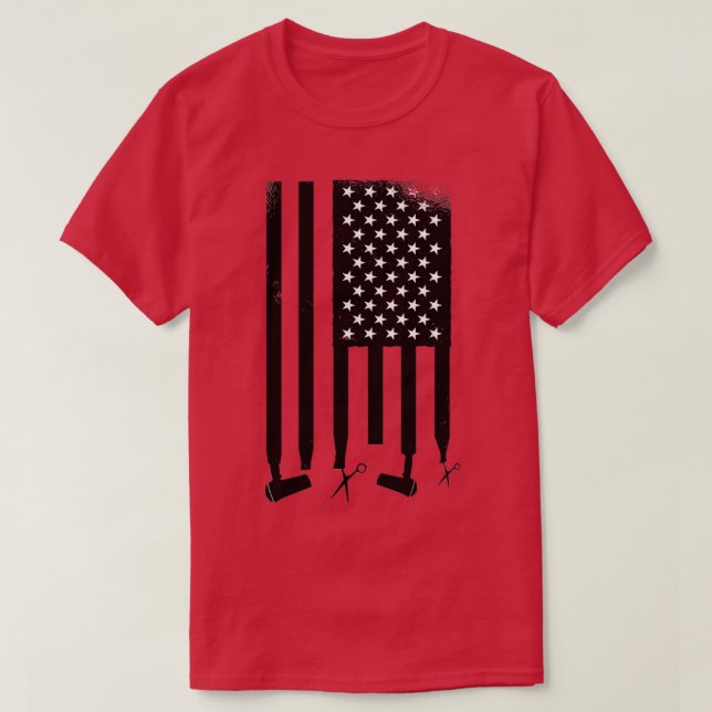 Hairdresser American Flag Hair Scissors Hairdryer T-Shirt (Design Front)