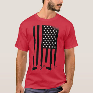 Hairdresser American Flag Hair Scissors Hairdryer T-Shirt