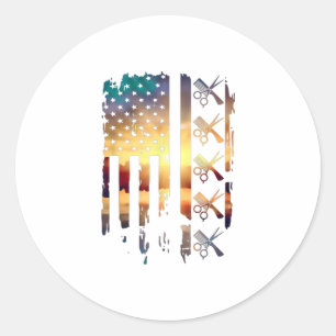 Hairdresser American Flag Hairstylist Pride Lover Classic Round Sticker