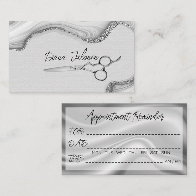 Hairdresser Appointment Reminder Black Marble Business Card (Front/Back)