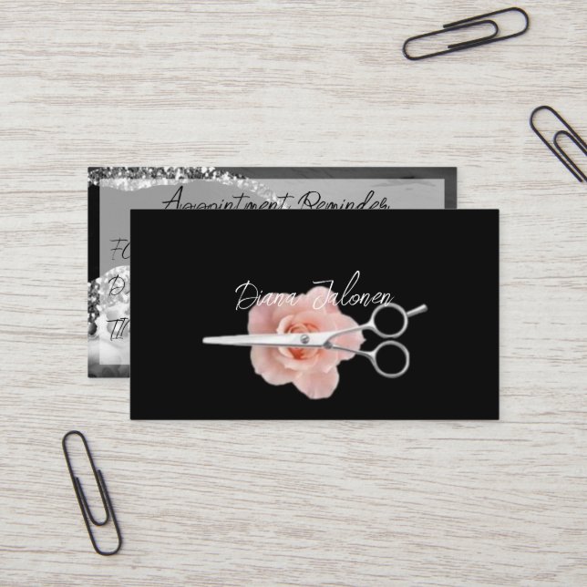 Hairdresser Appointment Reminder Black Marble Business Card (Front/Back In Situ)
