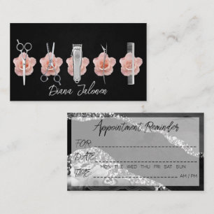 Hairdresser Appointment Reminder Black Marble Business Card