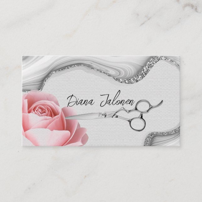 Hairdresser Appointment Reminder Black Marble Business Card (Front)