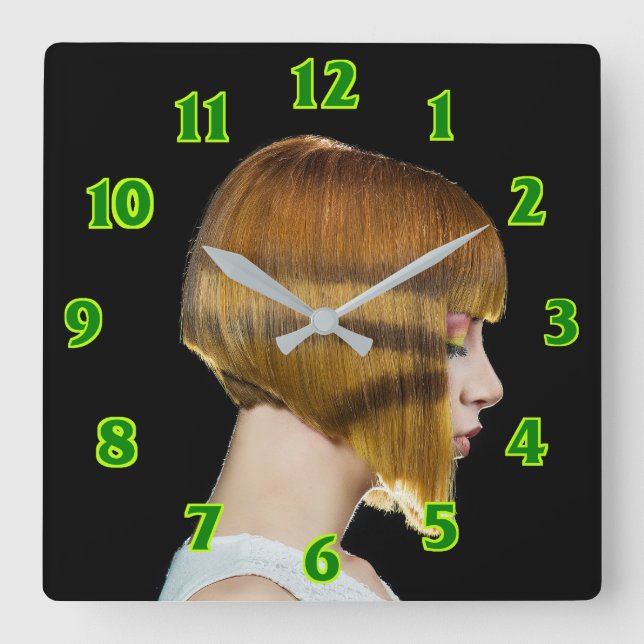 Hairdresser-beauty salon square wall clock (Front)