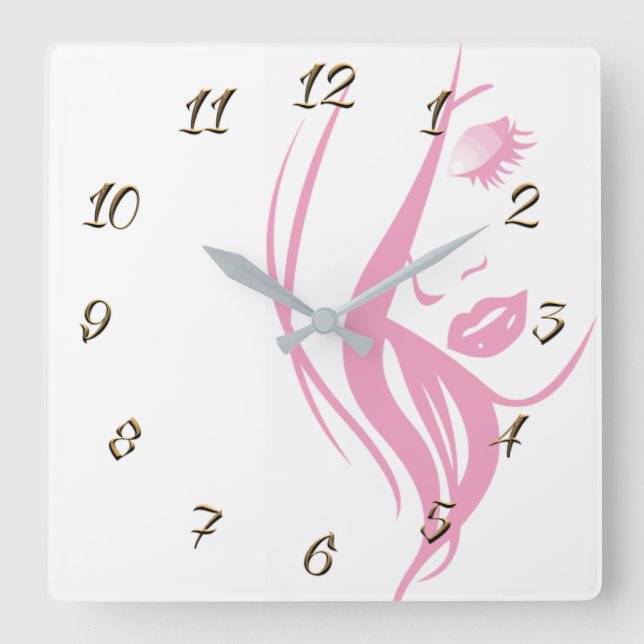 Hairdresser-beauty salon square wall clock (Front)